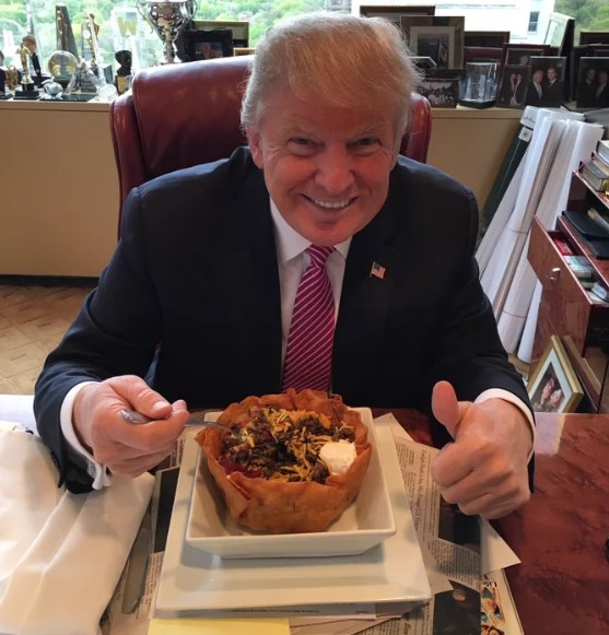 Donald Trump eating a taco bowl